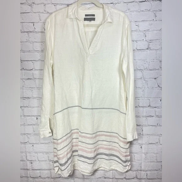 chinese dress ladies Buy Tahari T Women's Millie Metallic Foil Linen Button Down Shirt Dress,  White, M at Amazon.in main image 0